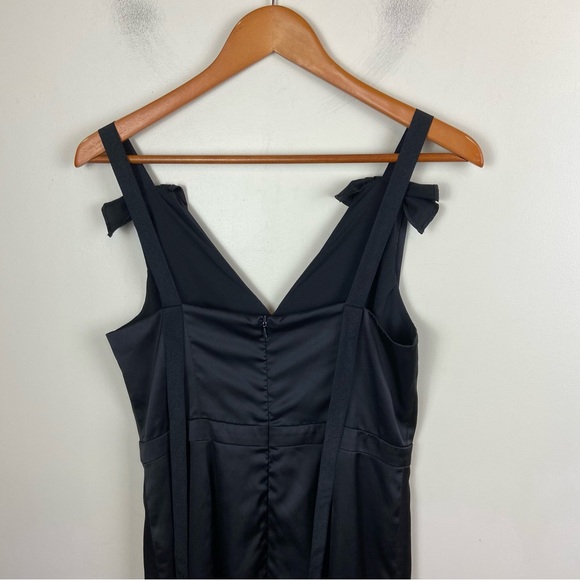 Prabal Gurung Black Satin Ruffle‎ Midi V-Neck Dress Silky Size 4 Luxury Event - Picture 6 of 14